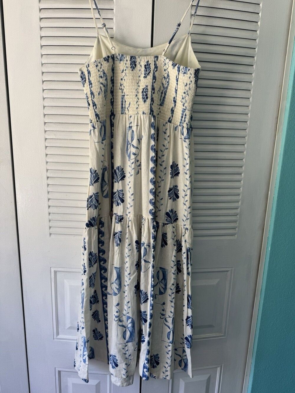 NWT Calypso St Barth Linen Blend Blue White Tiered Maxi Dress Medium Pockets - Picture 11 of 13